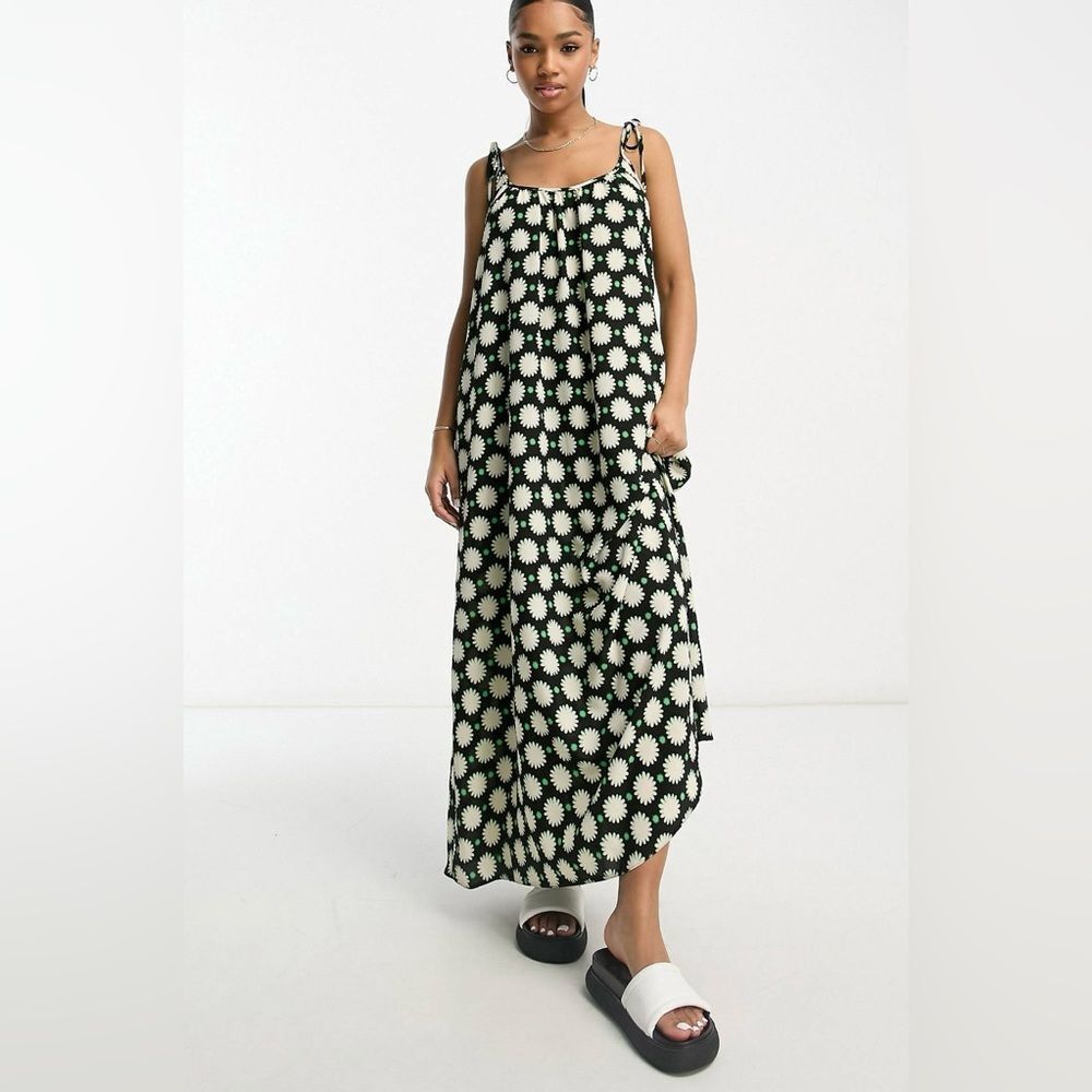 NWT ASOS Design Tie Strap Detail Trapeze Maxi Slip Dress with floral pattern